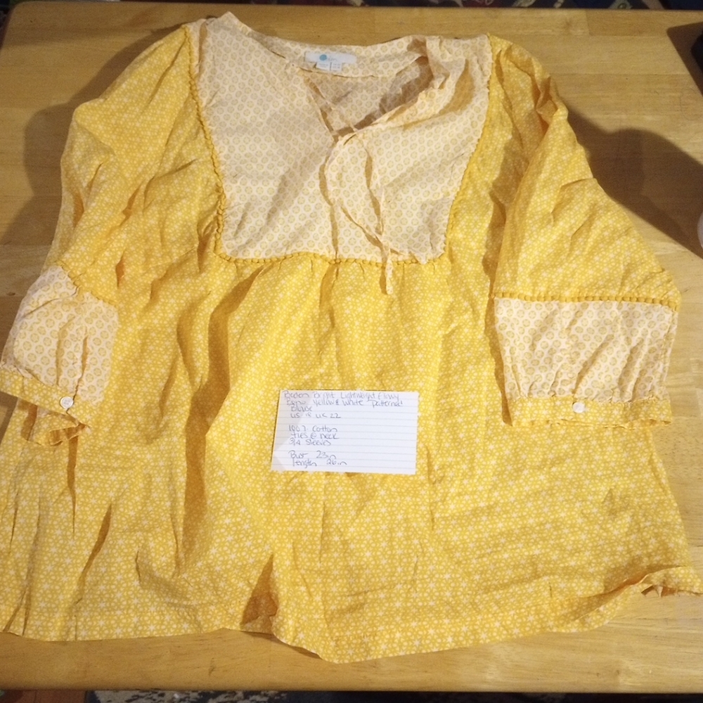 Boden Women's Plus 18 Yellow and White Flowy Boho Blouse